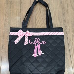 Black Quilted Tote Bag with Pink Accents